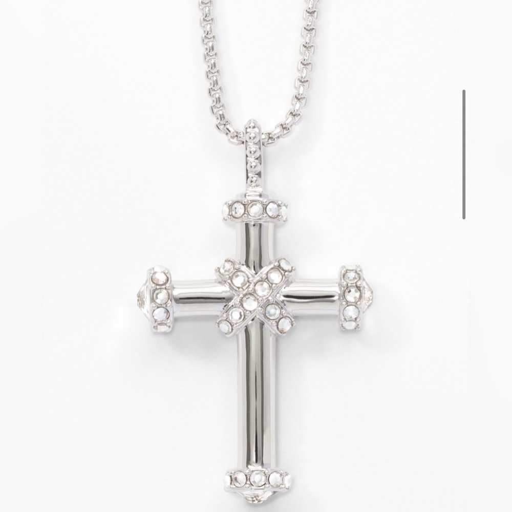 Touchstone Crystal by Swarovski 𝗠𝗼𝗱𝗲𝗿𝗻 𝗖𝗿𝗼𝘀𝘀 necklace rhodium plated BNIB